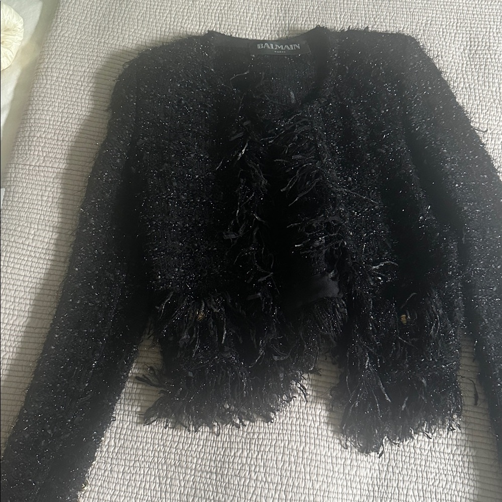 Balmain Black Textured Fringe Jacket